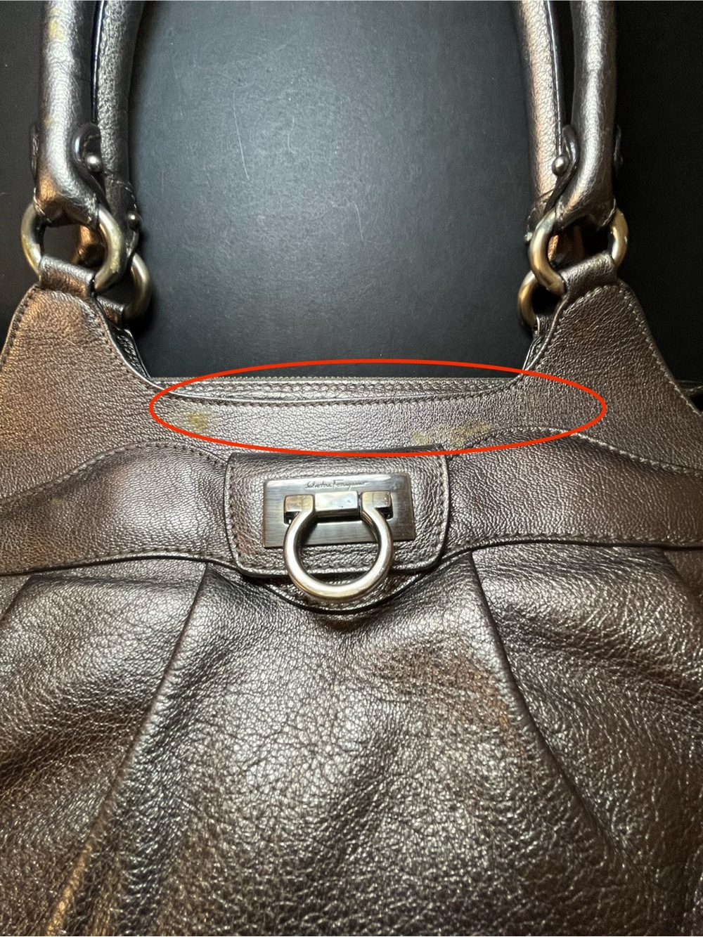 Salvatore Ferragamo Gancini Leather Bronze/gold Top-Handle Satchel - Picture 7 of 16